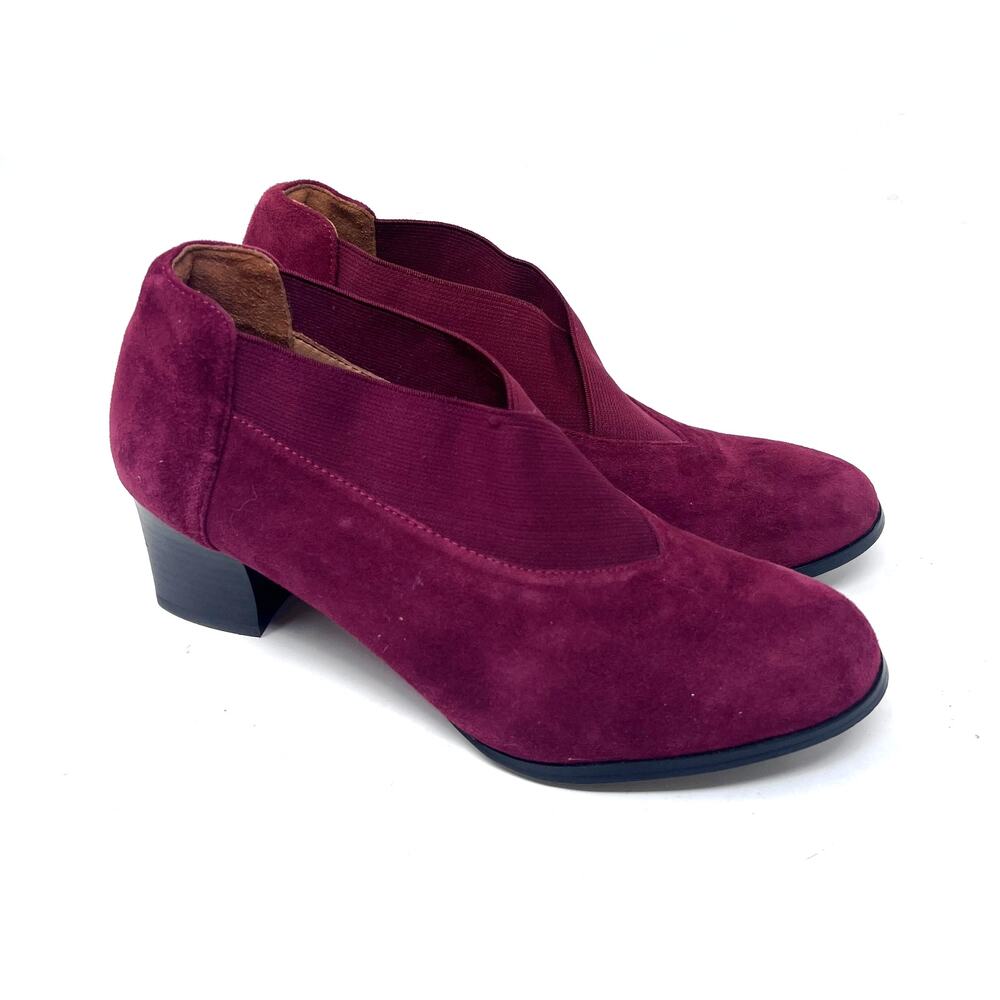 L’Amour Des Pieds Suede Bootie Women's 6.5 Pirisa Slip On Red Burgundy Heel